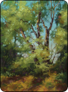 pastel painting landscape, green tree